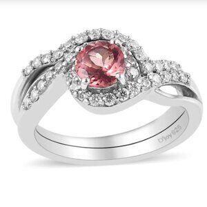 Set of 2 Rings - Red Rose Apatite in Platinum Over Sterling Silver 0.85 ctw